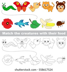 Pets set to find the appropriate couple of objects, to compare and connect objects and their relevant pairs, the matching educational kid game with simple gaming level for preschool kids.