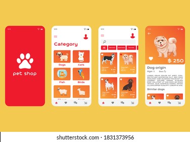 pets shop app ui design.pets market android/ios app ui kit design concept ui kit.