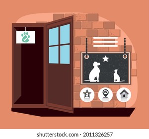 pets shop door and signboard