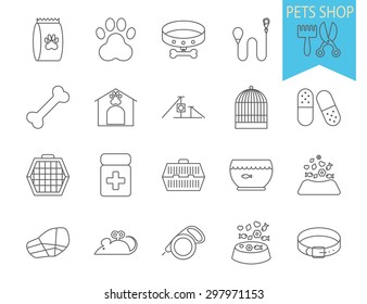 Pets shop icons. Thin line flat vector related icon set for web and mobile applications. It can be used as - logo, pictogram, icon, infographic element. Vector Illustration. 