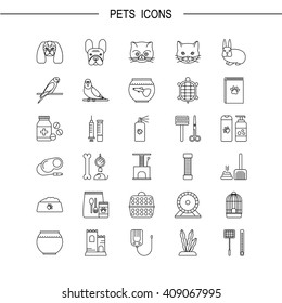 Pets shop icons. Thin lines icon style.  It can be used as logo, pictogram, icon, infographic element. Vector Illustration.