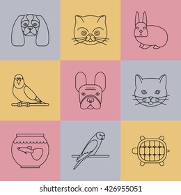 Pets shop icons. Thin lines icon style. It can be used as logo, pictogram, icon, infographic element. Vector Illustration.