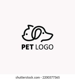 pets shop line art symbol of pet store Logo outline Cat and Dog clipart icon 