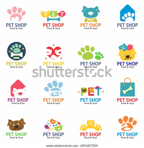 Pets Shop Logo Labels Symbols Set 