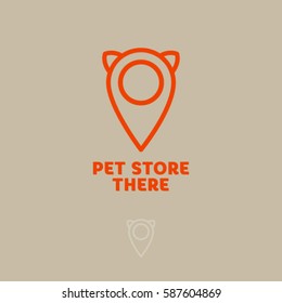 Pets shop logo as marker on the map. Veterinarian logo.
The marker on the map cat's ears on a red background.