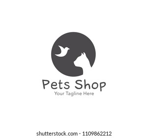 Pets shop logo template. bird and cat logo illustration