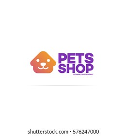 Pets shop logo for used for corporate identity pets home, store, animals veterinary clinic and homeless animals shelters. Vector Illustration