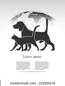 pets silhouettes against the backdrop of the planet