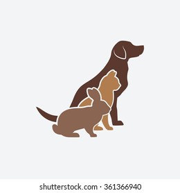Pets silhouettes. dog, cat and rabbit. logo of pet store or veterinary clinic. vector illustration - eps 8