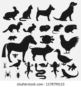 Pets silhouettes icons set