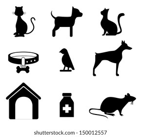 pets silhouettes over white background vector illustration 