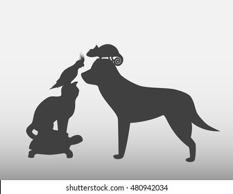 Pets silhouettes vector.