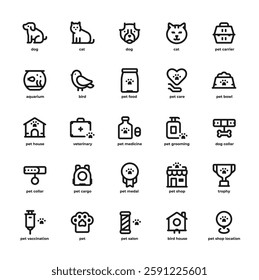 Pets Simple Line Icon Set, Line Vector Icon 