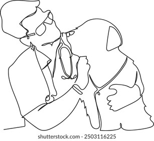 Una sola línea de visitas de control de mascotas en clínicas veterinarias modernas con médicos profesionales y cuidadosos	