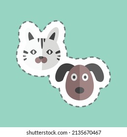 Pets Sticker in trendy line cut isolated on blue background
