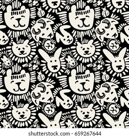 Pets stylish seamless textile ink brush strokes design in doodle grunge texture style.Modern painted artistic print.Handdrawn trendy design for a logo, cards, invitations, posters, banners.
