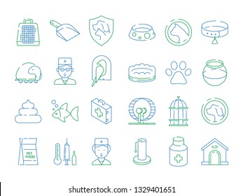Pets symbols. Kitten dogs puppy fish animals veterinary clinic pills vector thin line icons