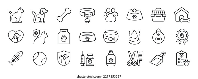 Pets thin line icons. Editable stroke. For website marketing design, logo, app, template, ui, etc. Vector illustration.