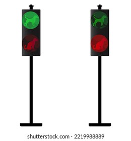 Pets toilet for dogs. Night traffic lights Set in cartoon style. Red light above green. Colorful vector illustration isolated on white background.