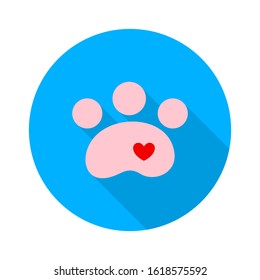 Pets track with heart icon. Vector image flat design with long shadow. 
Valentine's day concept. Symbol with love. Vector illustration of holidays. 