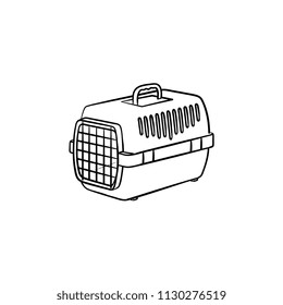 Pets transportation box hand drawn outline doodle icon. Cage with door as safe pets moving concept. Vector sketch illustration for print, web, mobile and infographics on white background.