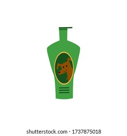 Pets treatment shampoo or soap bottle icon, flat cartoon vector illustration isolated on white background. Logo or emblem for pets shop or veterinary pharmacy.