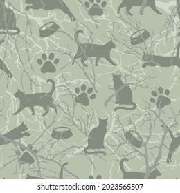 
Pets with tree branches. Forest pattern. Vector.