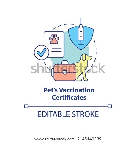 Pets vaccination certificate concept icon. Belongings and documents abstract idea thin line illustration. Isolated outline drawing. Editable stroke. Arial, Myriad Pro-Bold fonts used