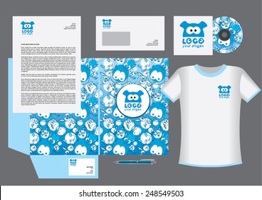 Pets vector corporate identity template design, cute animals logo, blue
