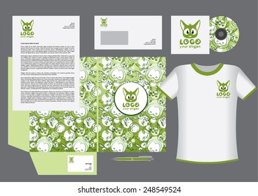 Pets vector corporate identity template design, cute animals logo, green