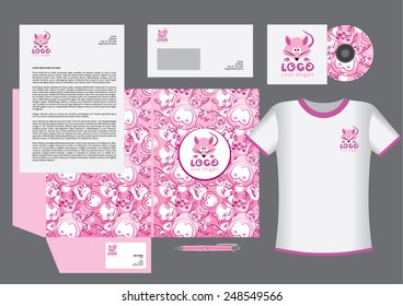 Pets vector corporate identity template design, cute animals logo, magenta
