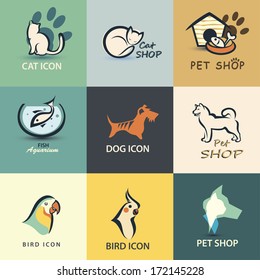 pets vector icons collection