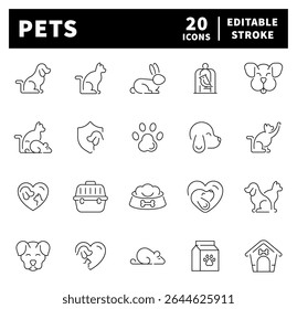 Pets vector icons. Pets outline icons. Different Pets Vector Outline Icon Set