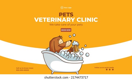 Pets veterinary clinic landscape banner design template. 