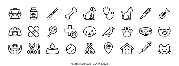 Pets and veterinary - line icon set with editable stroke. Vet services outline icons. Vector Illustration
