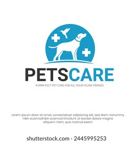 PetsCare Logo Vector Template, Dog Logo, Blue Logo Template, Care Animal Template