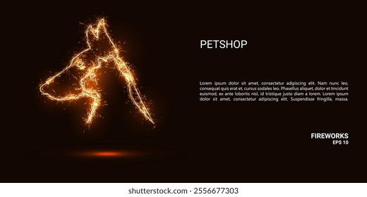 Petshop. A petshop consists of sparks and fire. Festive bright fireworks. Decorative element for celebrations and holidays. Vector illustration.