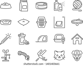 Petshop line icon set. Included icons as pet shop, pets, cat, dog, vitamin, toy and more.