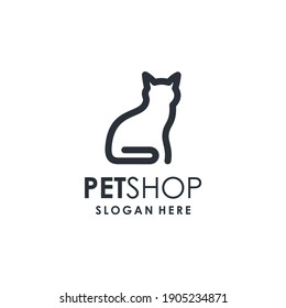 Petshop Logo Design. Abstract Line Art Cat Icon. Simple, Modern, Clean, Minimalist.