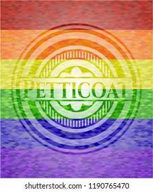 Petticoat emblem on mosaic background with the colors of the LGBT flag