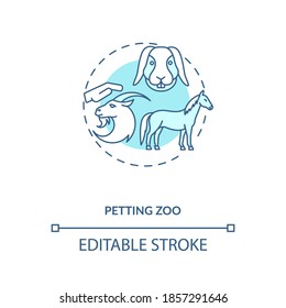 Petting zoo concept icon. Interesting farming activities varieties. Exciting things to visit. Agritourism idea thin line illustration. Vector isolated outline RGB color drawing. Editable stroke