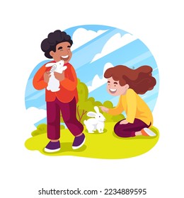Dibujo vectorial de dibujos animados aislados en zoológico de Petting. Zoológico de mascotas al aire libre, actividad de campo, viaje de encuentro con animales, visitas a la granja de niños, educación en casa temprana, dibujos animados de vectores de escolaridad en casa.