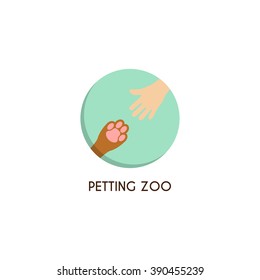 Petting zoo logo template. Creative vector symbol. Icon of palm of the child and paw of dog in the form of circle.