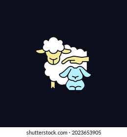 Petting zoo RGB color icon for dark theme. Interactive zoo for kids. Domesticated animals. Isolated vector illustration on night mode background. Simple filled line drawing on black