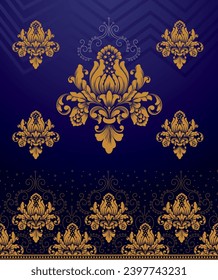 Pettren vector batik originating from Indonesian craftsmen who are always developing, beautiful and elegant with gold color on a blackish blue background