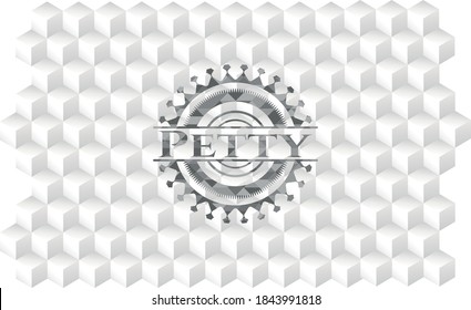 Petty grey emblem with geometric cube white background. 
