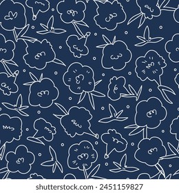Petunia Calibrachoa flowers seamless pattern vector. Spring Hand drawn garden plant background