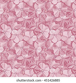 Petunia flower. Floral seamless pattern. Line art. Batik print. Pink abstract backdrop.