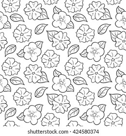 Petunia flowers seamless pattern black and white