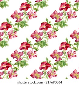 Petunia flowers seamless pattern on white background vector illustration